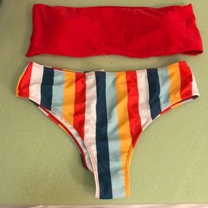 Shein Bikini Red Top & Stripped Bottom